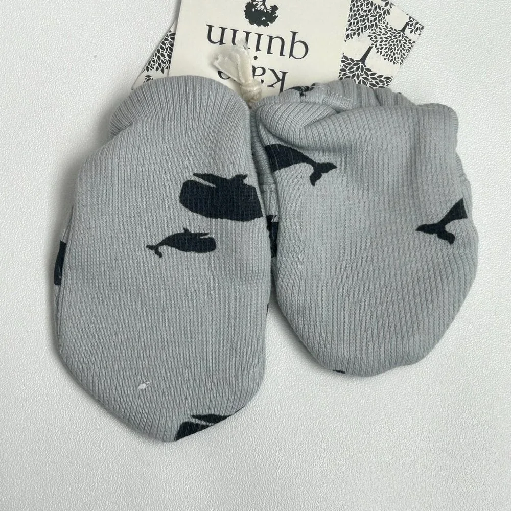 NWT Kate Quinn Baby Booties 0-3M Blue Little Whale Print Cotton Rib
